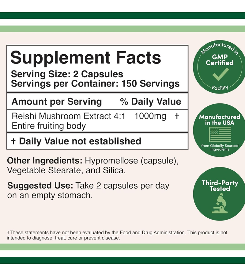 Reishi Mushroom Extract 1000mg - 300 Capsules