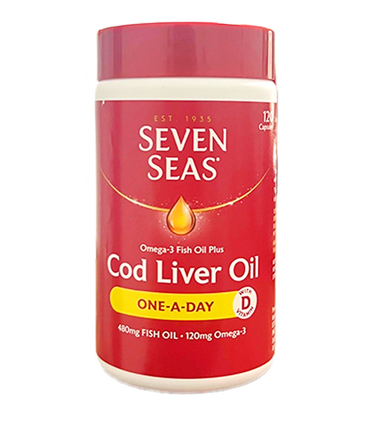 Seven Seas Pure Cod Liver Oil - OMEGA-3 with Vitamins A, D and E-120 Capsules