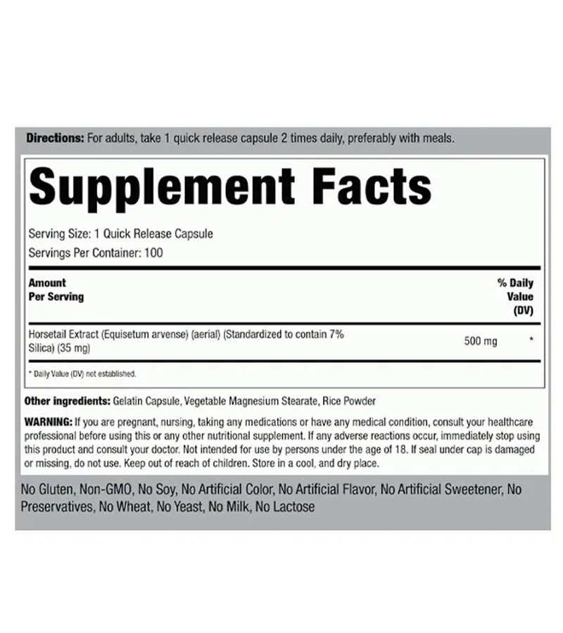 Silica Horsetail 500 mg - 100 Quick Release Capsules