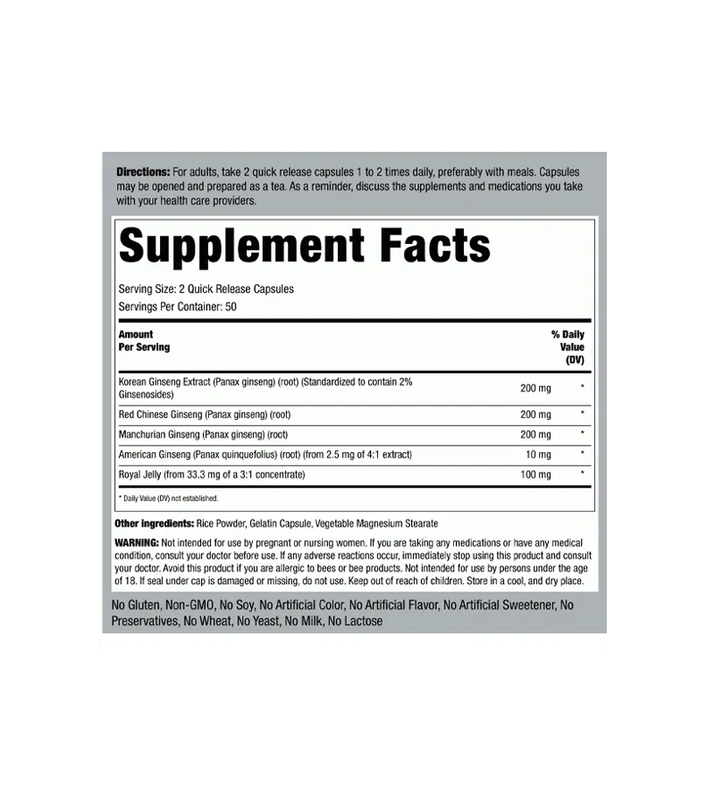 Super Ginseng Complex Plus Royal Jelly - 100 Capsules