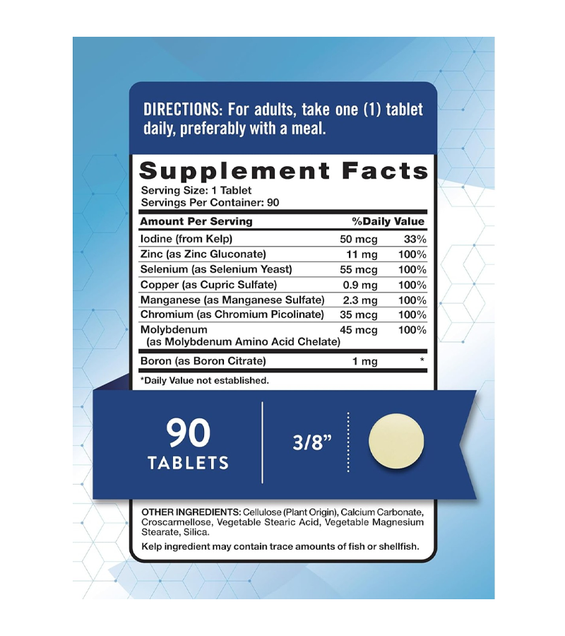 Trace Minerals (Blend of 8 concentrated minerals) - 90 Tablets