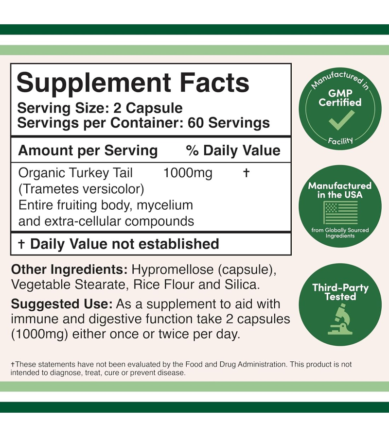 Turkey Tail Mushroom 1000mg - 120 Capsules