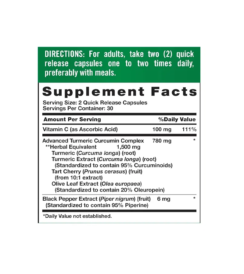 Turmeric Curcumin 1500 mg with Black Pepper Extract, Olive Leaf & Tart Cherry - 60 Capsules