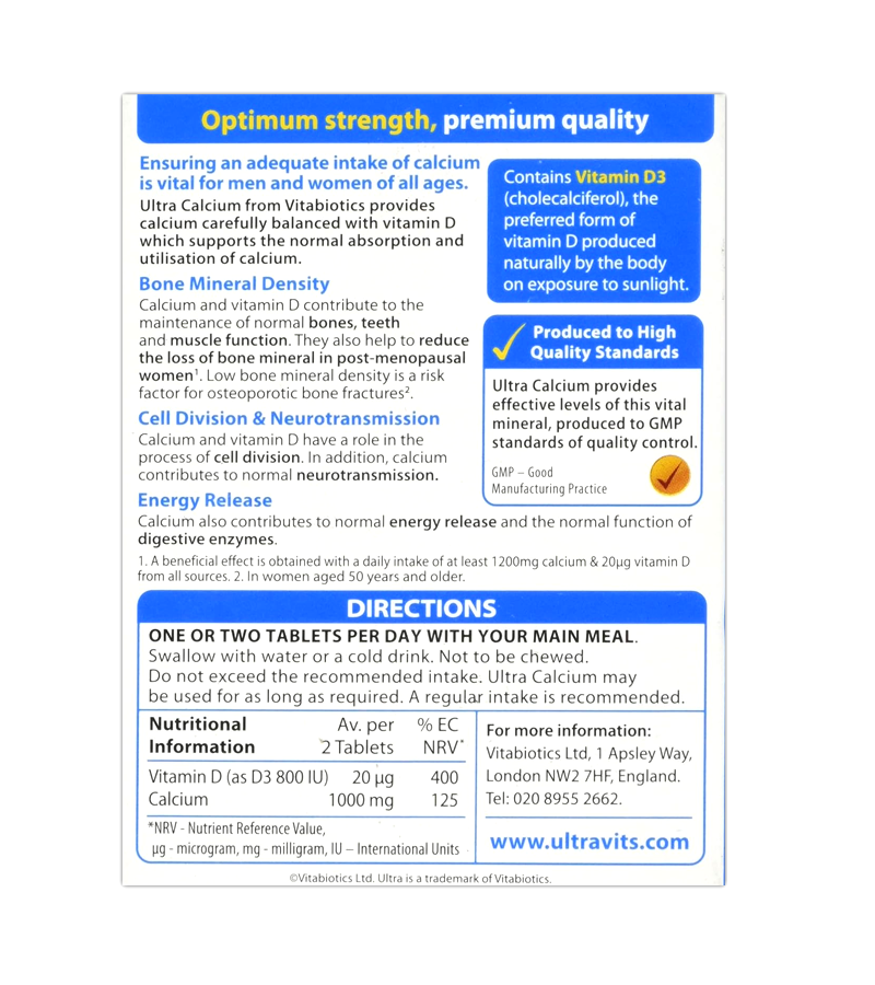 Ultra Calcium & Vitamin D - 30 Tablets