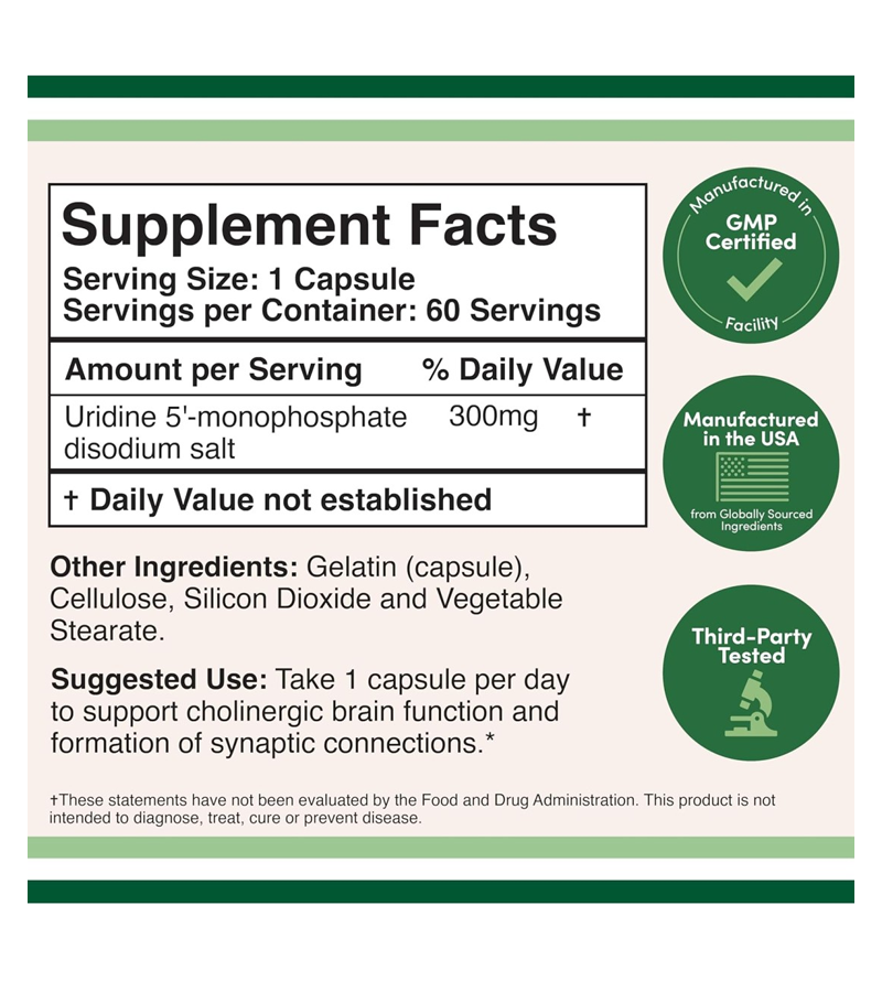 Uridine Monophosphate (Choline Enhancer) 300mg - 60 Capsules