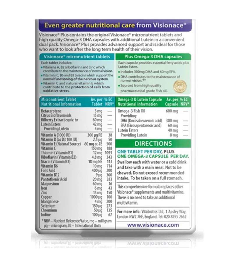 Visionace Plus Omega-3 - 56 Tablets