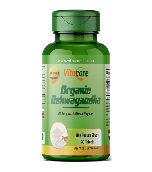 Vitacare Organic Ashwagandha - 675 mg with Black pepper - 30 Tablets