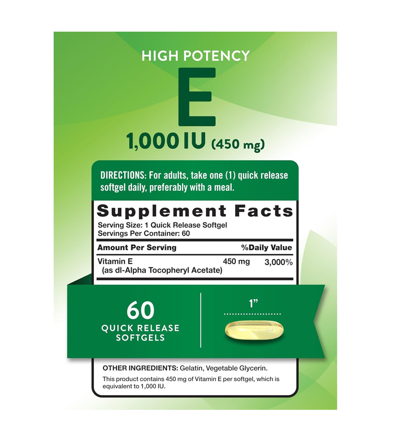 Vitamin E 450mg (1000 IU) - 60 Softgels