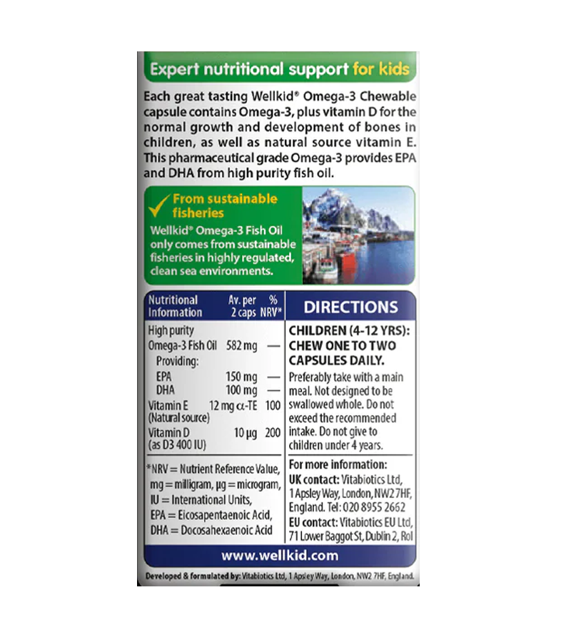 Wellkid Omega-3 Plus Vitamin D - 60 Chewable Orange Flavour