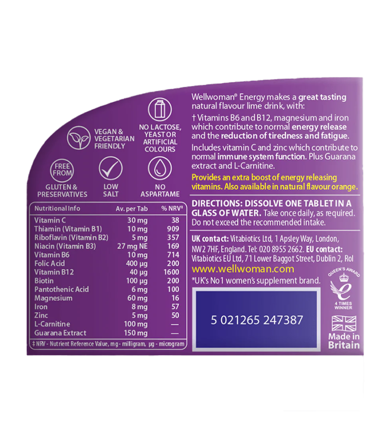 Wellwoman Energy Lime Flavour - 10 Effervescent Tablets