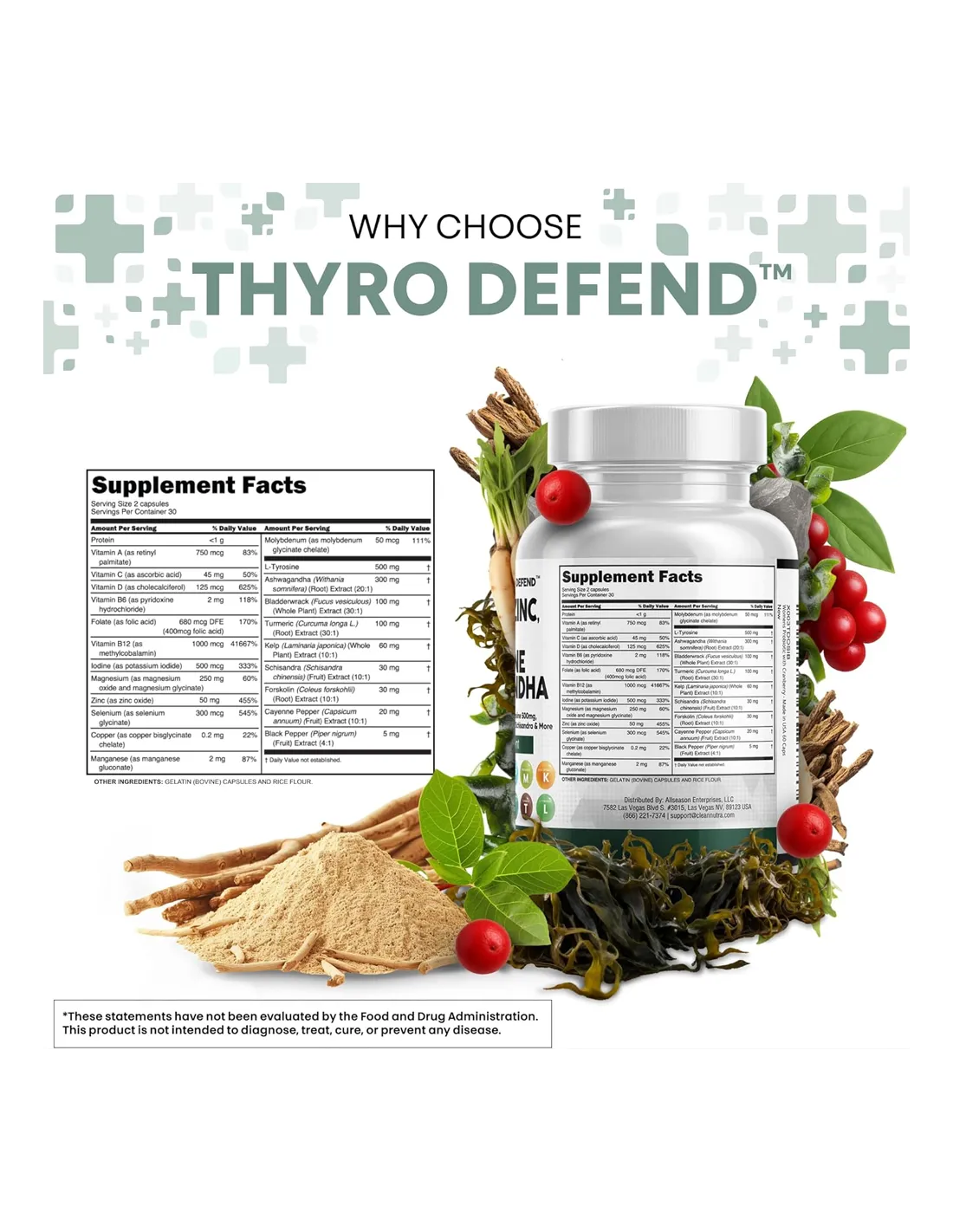 Selenium 300mcg Iodine 500mcg Thyroid Support for Women & Men - 60 Capsules