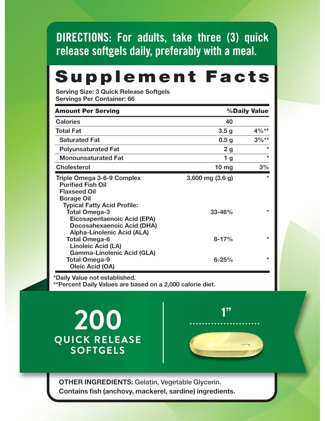 Triple Omega 3 6 9 - 3600mg - 200 Softgels