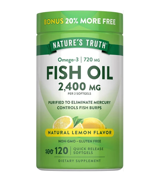 Fish Oil 2,400 mg 720 mg Omega-3 Natural Lemon Flavor - 120 Quick Release Softgels