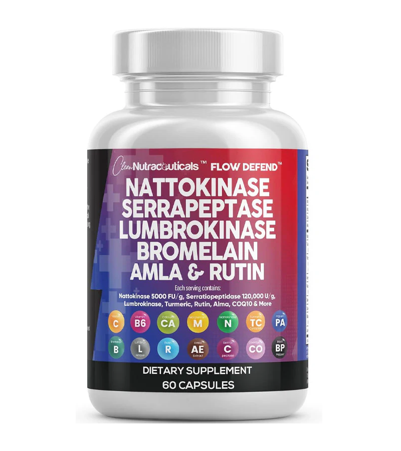 Nattokinase, Serrapeptase, Lumbrokinase Enzyme Complex - 60 Capsules