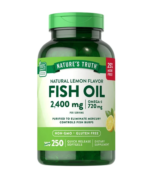 Fish Oil 2,400 mg 720 mg Omega-3 Natural Lemon Flavor - 250 Quick Release Softgels