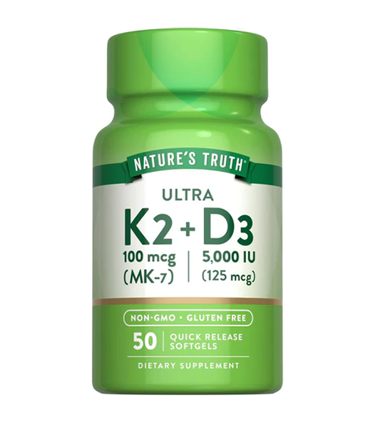 VITAMIN K2 MK7 100 MCG + D3 5000IU - 50 Capsules