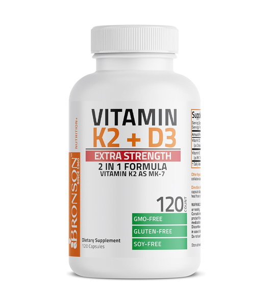 Vitamin K2 MK-7 120 mcg + Vitamin D3 10,000 IU - 120 Capsules
