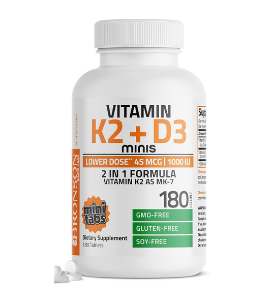 Vitamin K2 MK-7 45 mcg + Vitamin D3 1000 IU Mini Tabs - 180 Tablets
