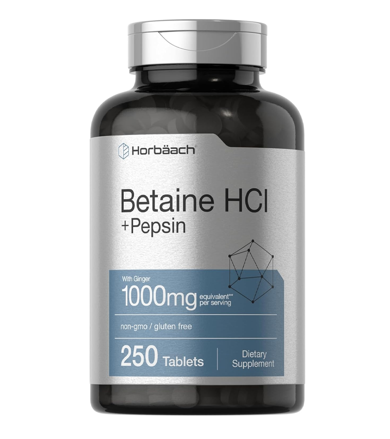 Betaine HCl With Pepsin & Ginger Root, 1000 mg Per Serving - 250 Tablets