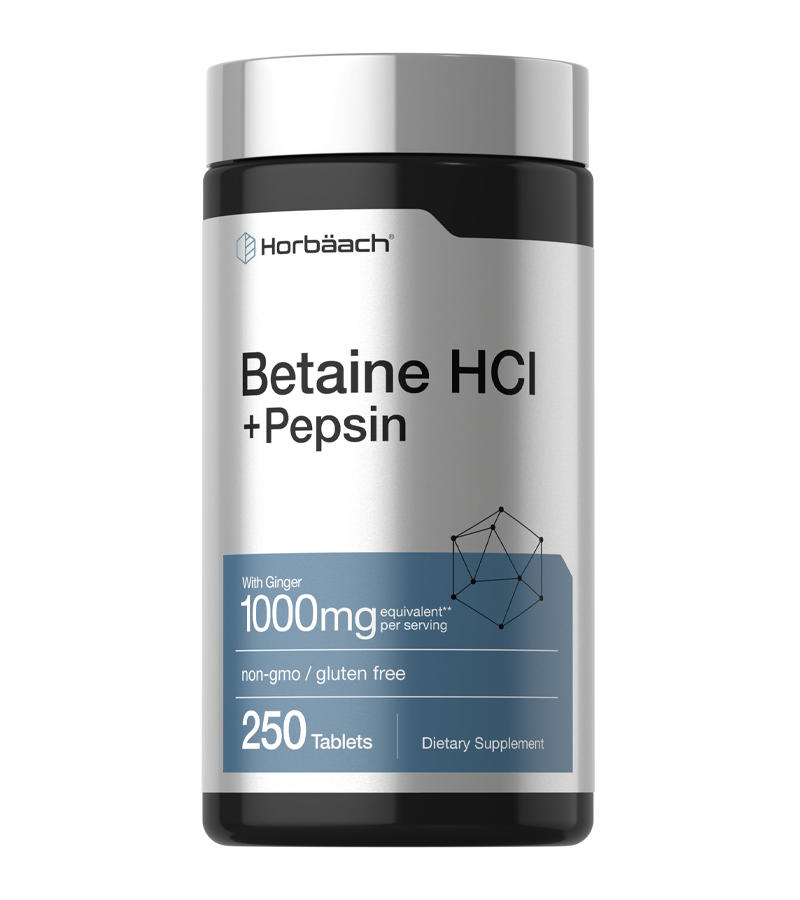 Betaine HCl With Pepsin & Ginger Root, 1000 mg Per Serving - 250 Tablets