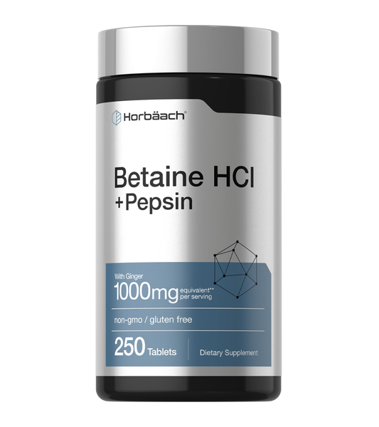Betaine HCl With Pepsin & Ginger Root, 1000 mg Per Serving - 250 Tablets