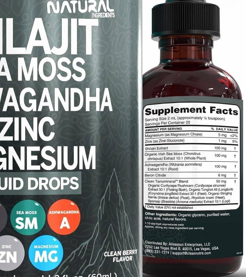 Shilajit Supplement for Men Women with Sea Moss Ashwagandha Zinc Magnesium - 60 ml