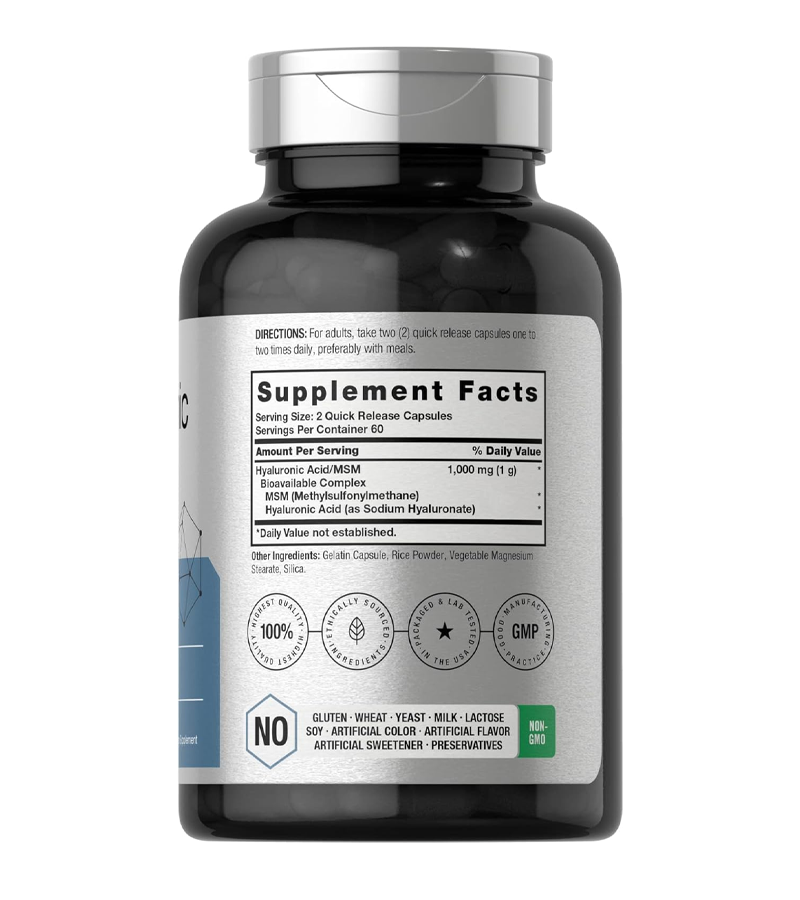 Hyaluronic Acid with MSM 1000 mg Per Serving - 120 Capsules