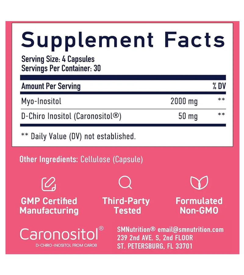 Myo-Inositol & D-Chiro Inositol for Hormone Balance for Women 2050mg Per Serving - 120 Capsules