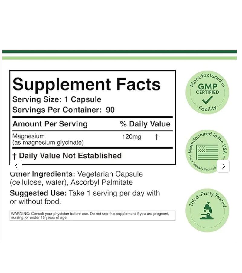 Magnesium Glycinate Extra Strength 120mg - 90 Capsules