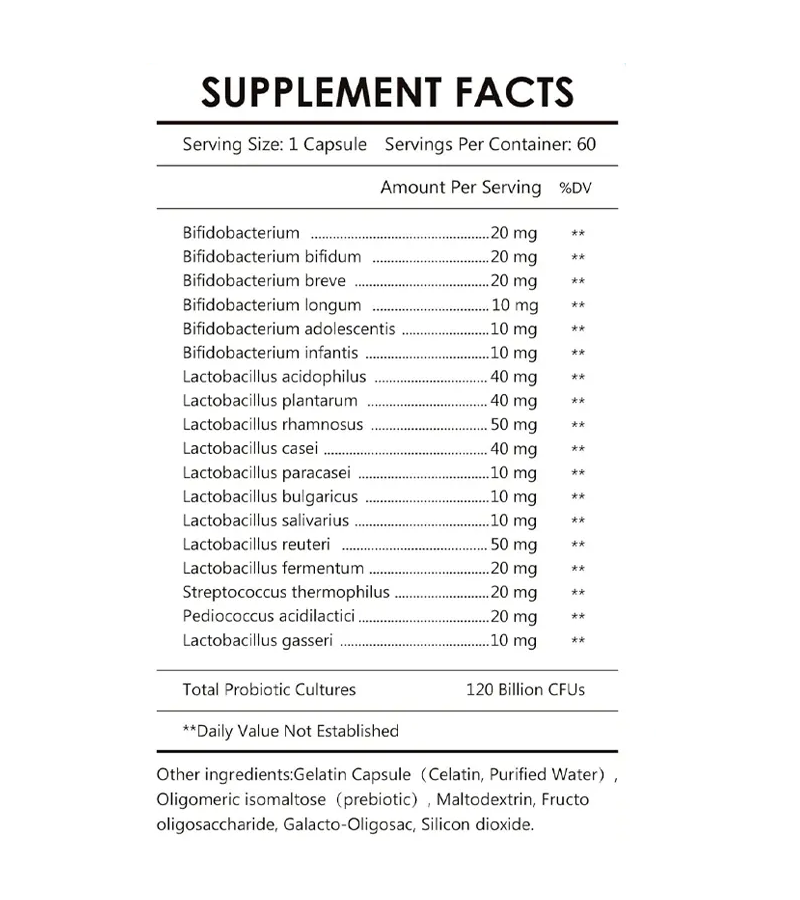 Probiotics 120 Billion CFUs 18 Strains, 3 Prebiotics - 60 Capsules