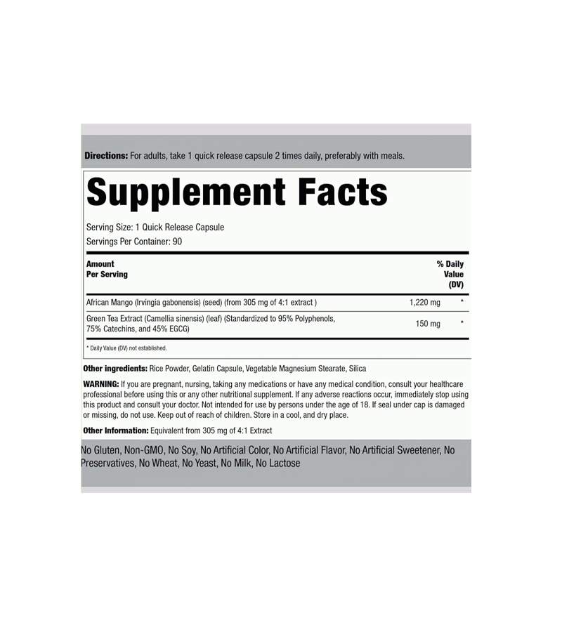 African Mango Seed Extract 1220mg - 90 Capsules
