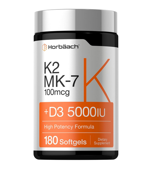 Vitamin K2 MK7 - 5000iu of Vitamin D3 & 100mcg MK-7 Complex - 180 Softgel Capsules