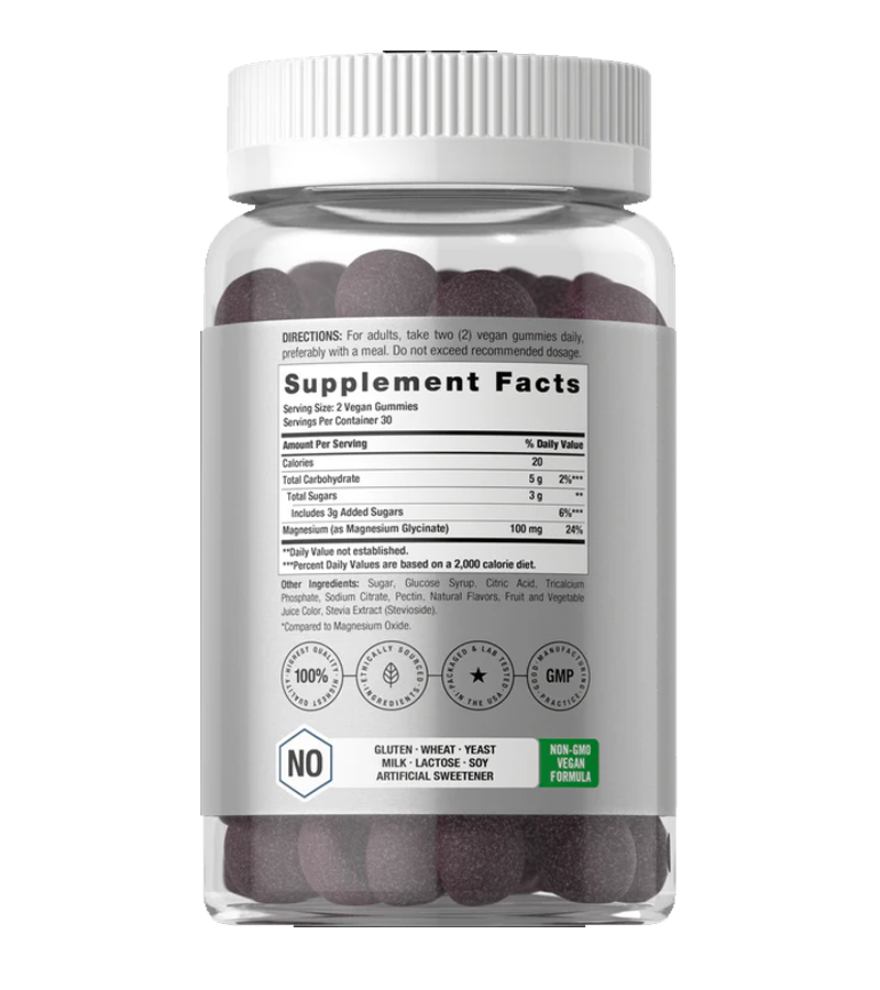 Magnesium Glycinate Gummies 100 mg Per Serving - 60 Gummies