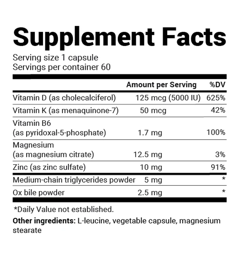 Vitamin K2 MK-7 50 mcg + Vitamin D3 5000 IU - 60 Capsules