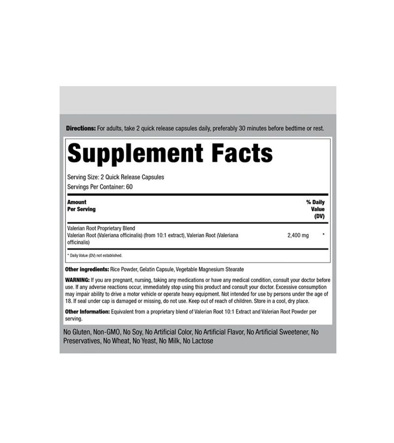 Valerian Root, 2400 mg - 120 Quick Release Capsules