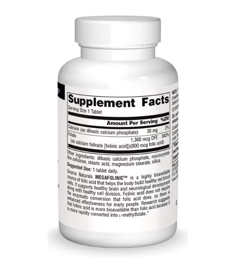 MegaFolinic - Bioactive Form of Folic Acid, 800 mcg - 60 Tablets