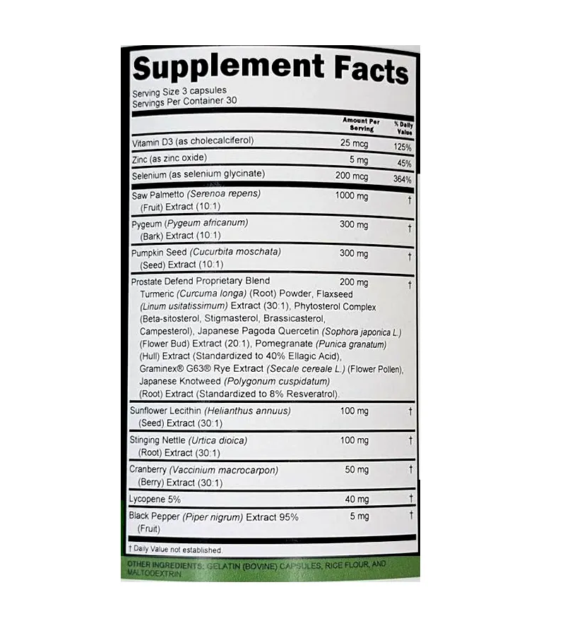 Saw Palmetto Complex with Pumpkin Seed Oil, Pygeum Sunflower Lecithin, Stinging Nettle and Cranberry - 90 Caps