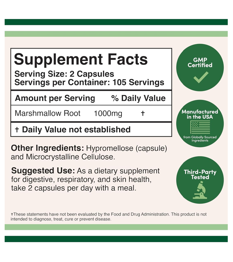 Marshmallow Root 1000mg per Serving - 210 Capsules