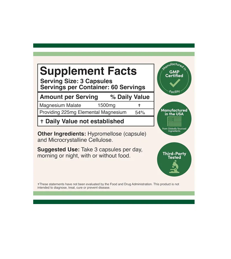 Magnesium Malate 1500mg - 180 Capsules