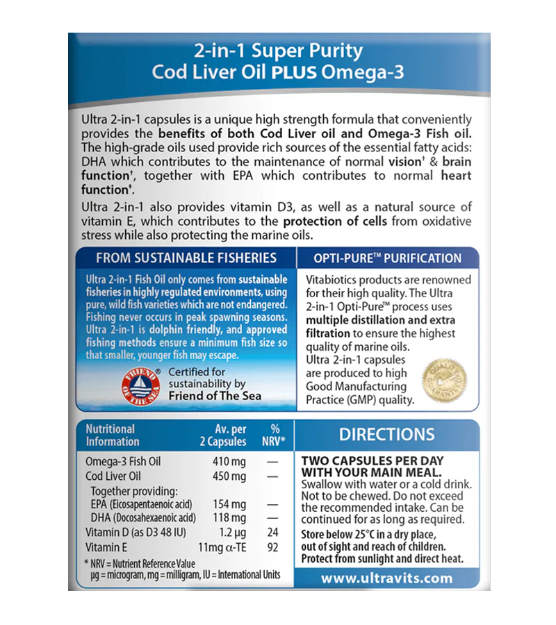 Ultra Cod Liver Oil Plus Omega-3 & Vitamin D3 - 60 Capsules