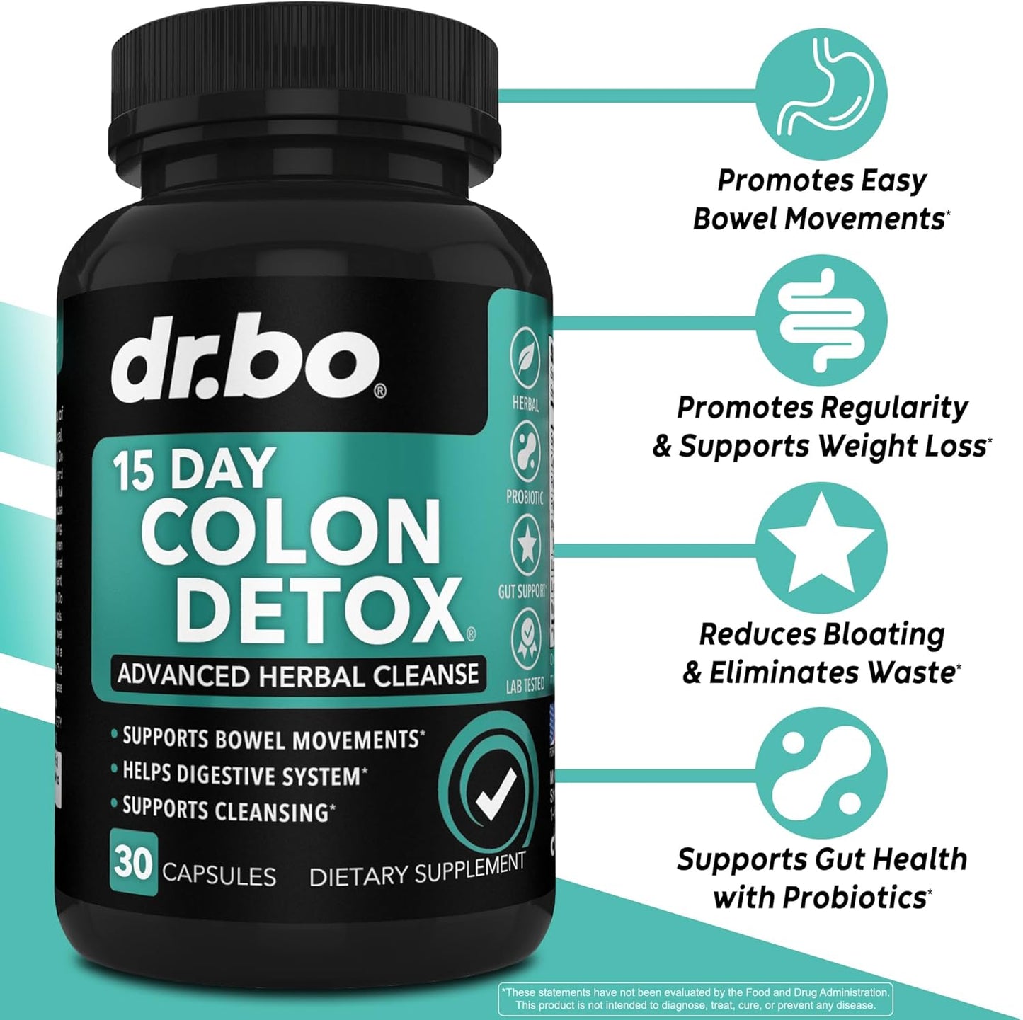 Colon Cleanser Detox - 15 Day Intestinal Cleanse Pills & Probiotic - 30 Capsules