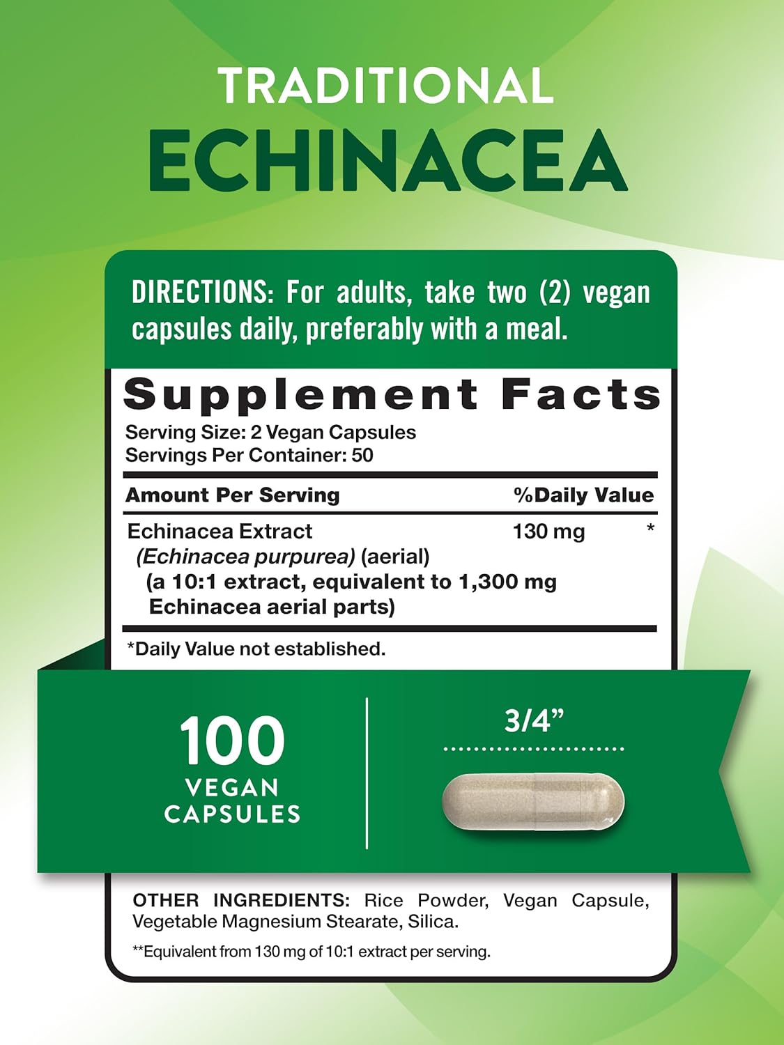 Echinacea Extract 1300 mg - 100 Vegetarian Capsules