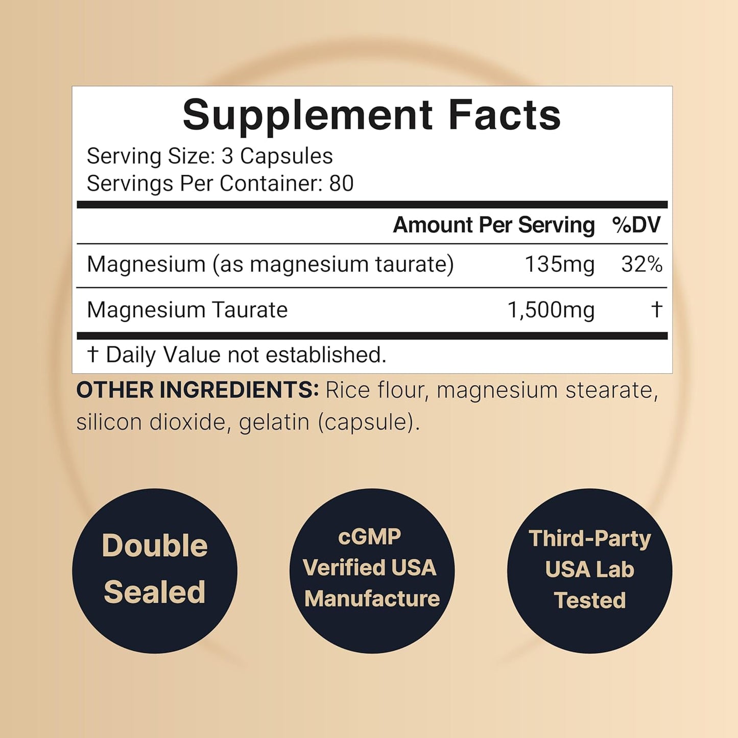 Magnesium Taurate 1500mg, 240 Capsules