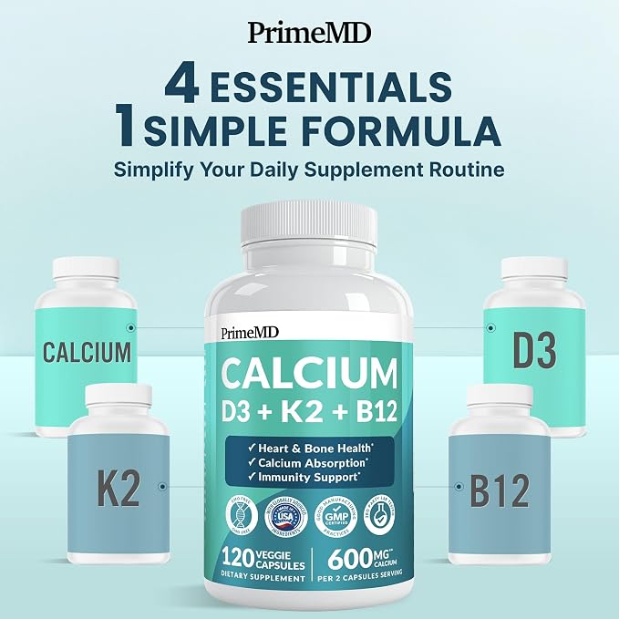 Calcium Plus Vitamins D3 + K2 + B12 - 120 Veg Capsules