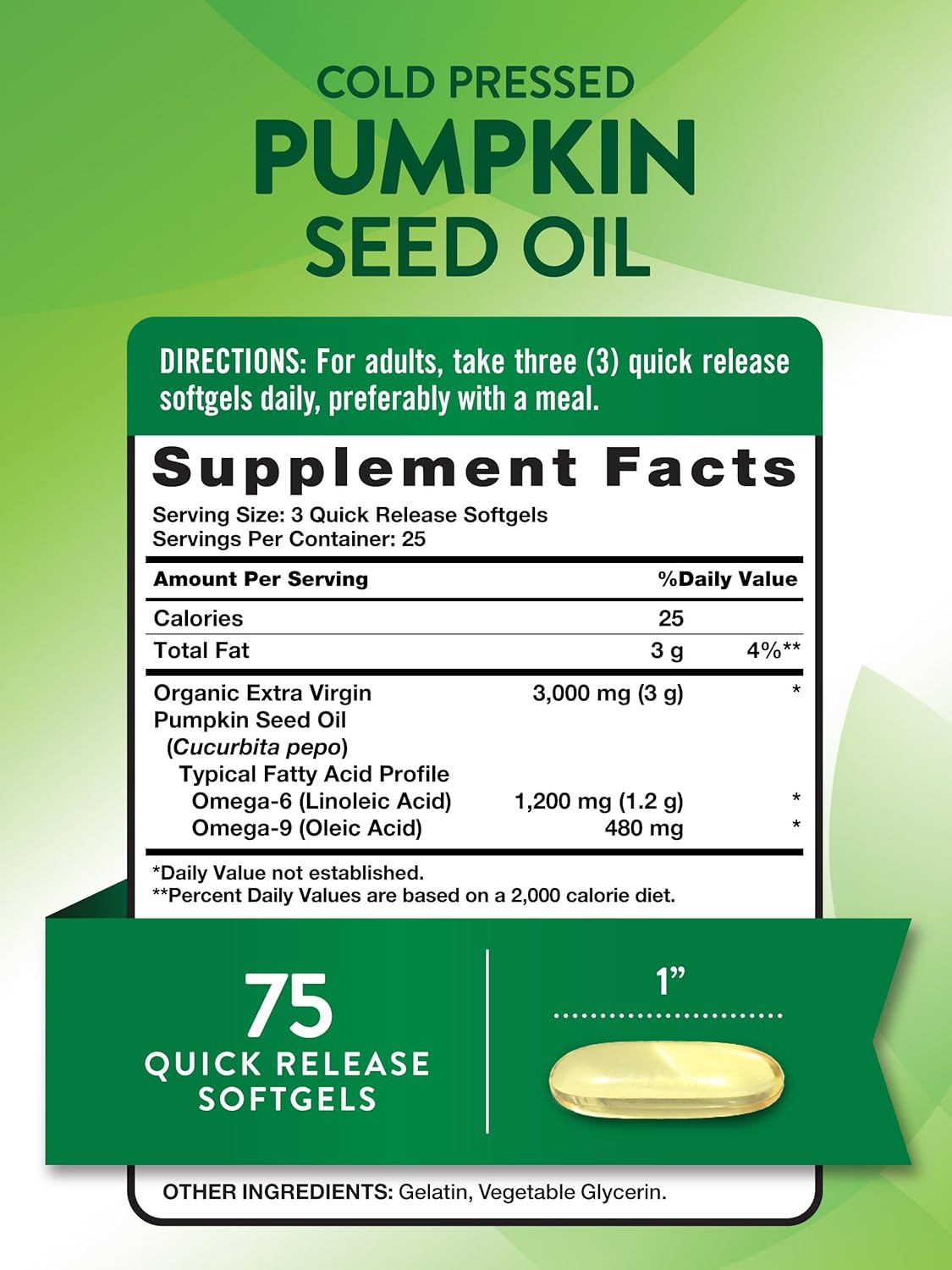 Pumpkin Seed Oil 3000mg - 75 softgels