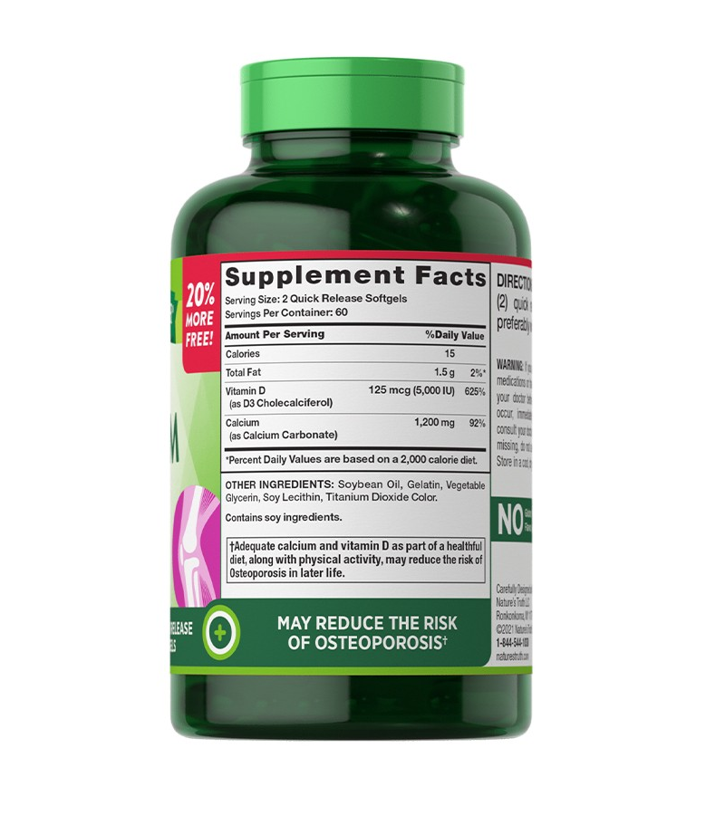 Absorbable Calcium 1,200 mg plus D3 5,000 IU - 120 Quick Release Softgels