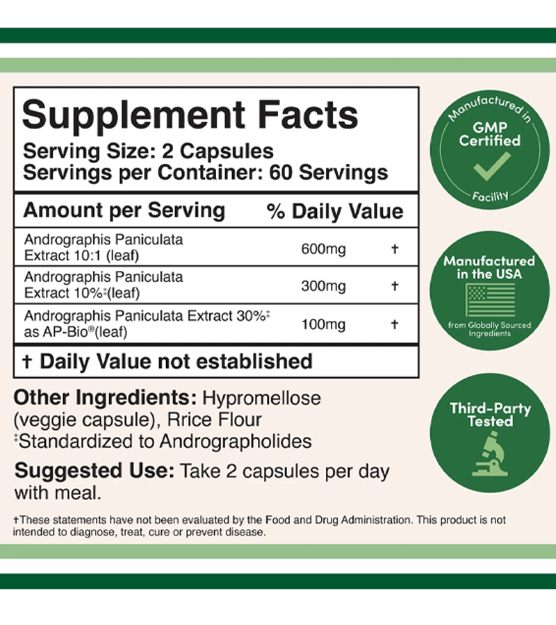Andrographis with AP-BIO - 120 Capsules ( Best Before 12\2025)