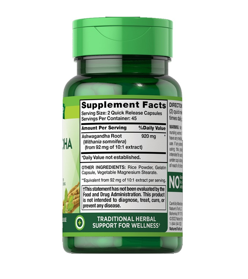 Ashwagandha Root 920 mg - 90 Quick Release Capsules