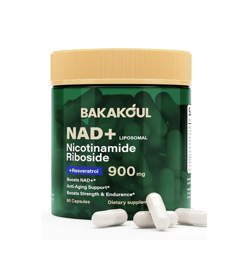 BAKAKOUL NAD+ Supplement - Liposomal Nicotinamide Riboside, Resveratrol - 80 Capsules