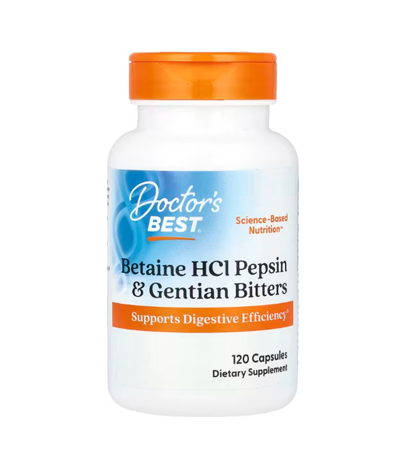 Betaine HCl Pepsin and Gentian Bitters - 120 Capsules